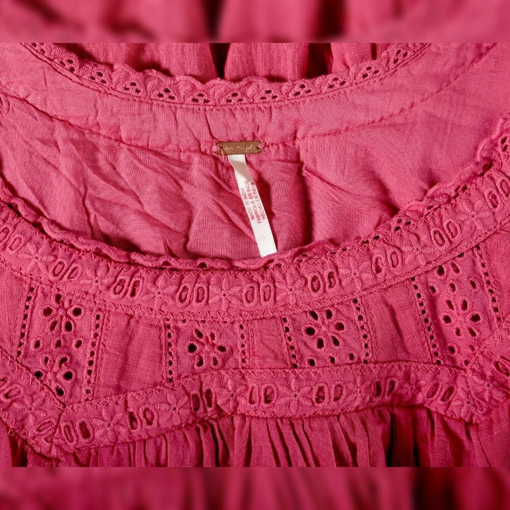 Free People Fuchsia Smocked-Yoke Mini Dress - Picture 6 of 6